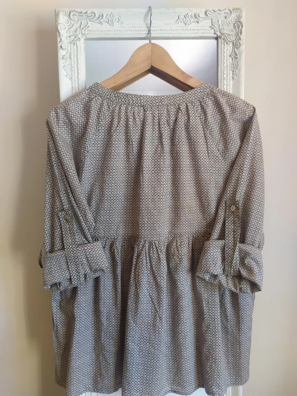 Straboski 100% Algodão Boho Geométrico Peplum Blusa M 38 Mangas Ajustáveis – photo 13